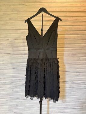 Aidan Mattox  Black V-Neck Ruffled Dress